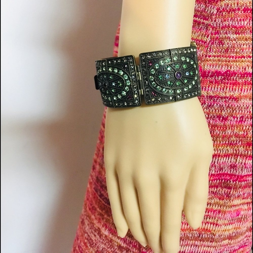 Heidi Daus Swarovski Natural Jade Amethyst Cuff REDUCED